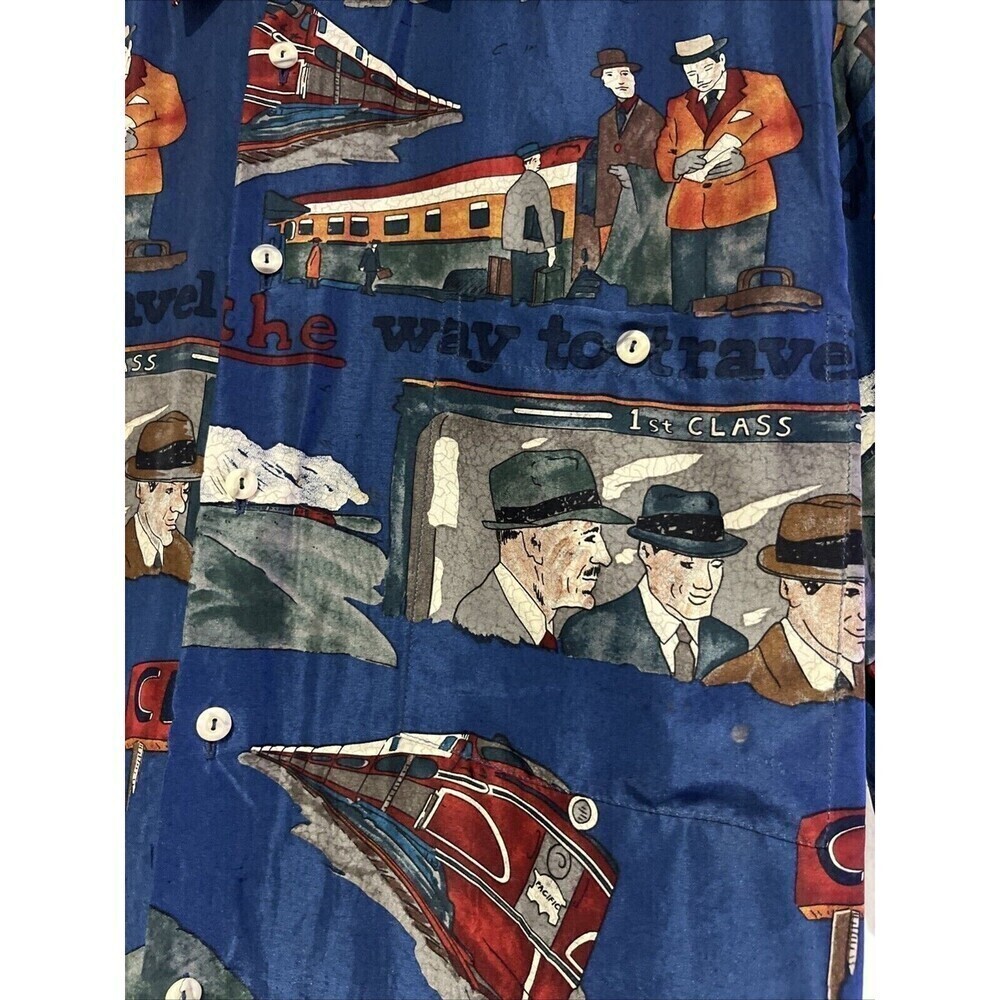 Burma Bibas Shirt Men's Train Station Camp Shirt 100% Silk Small 90's VTG - Picture 2 of 8